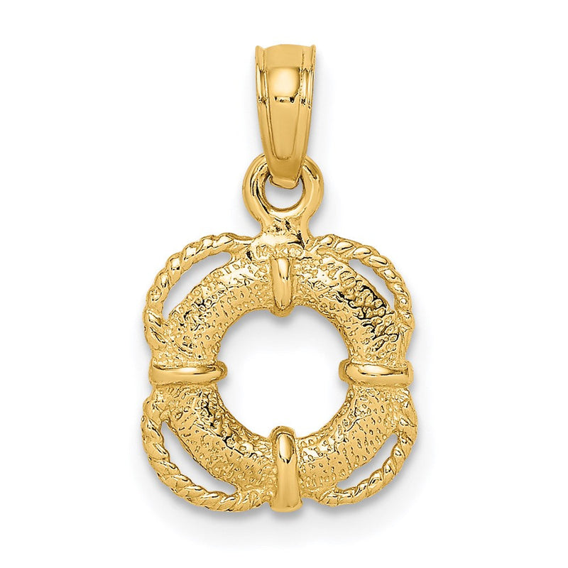 14K Gelbgold 3-D Rettungsring-Charm mit Seilrand