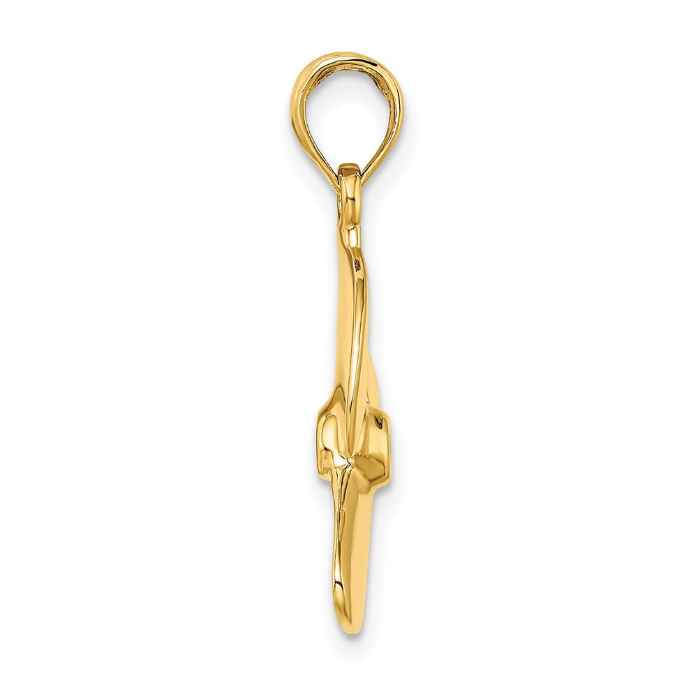 14K Gelbgold 3-D Poliertes Propeller-Charm mit drei Blättern