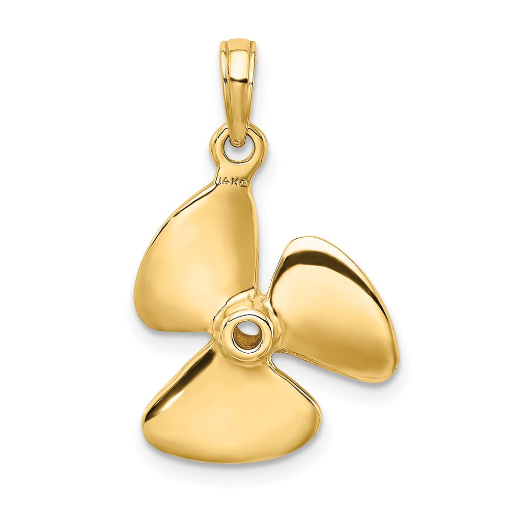 14K Gelbgold 3-D Poliertes Propeller-Charm mit drei Blättern