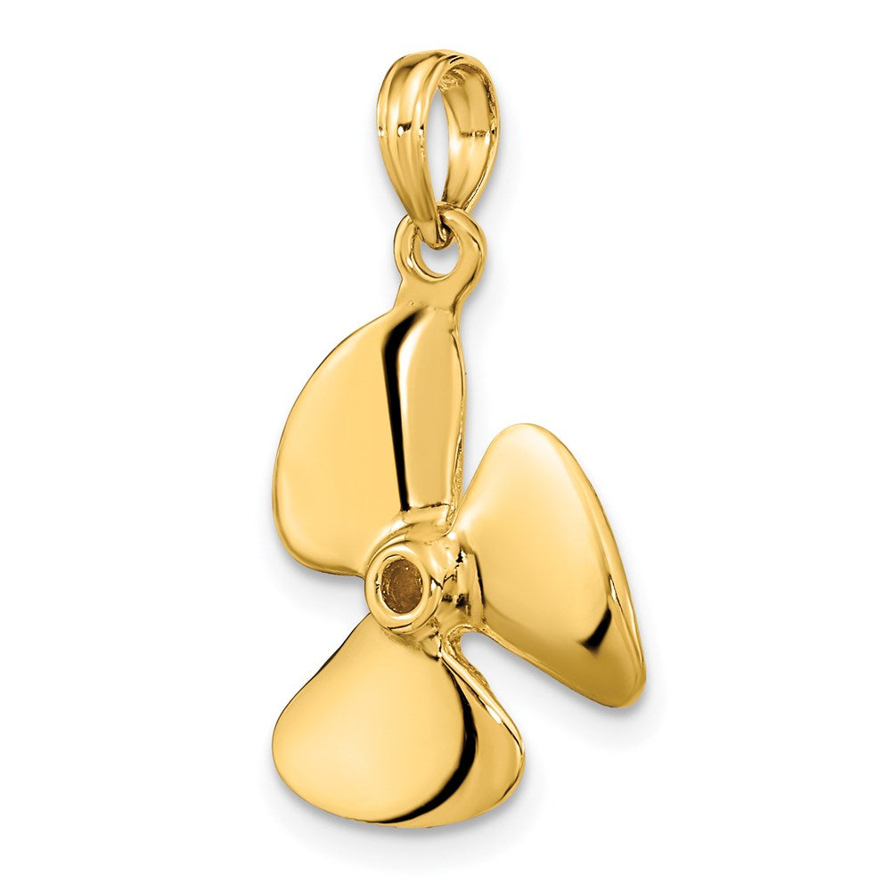 14K Gelbgold 3-D Poliertes Propeller-Charm mit drei Blättern
