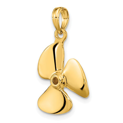 14K Gelbgold 3-D Poliertes Propeller-Charm mit drei Blättern