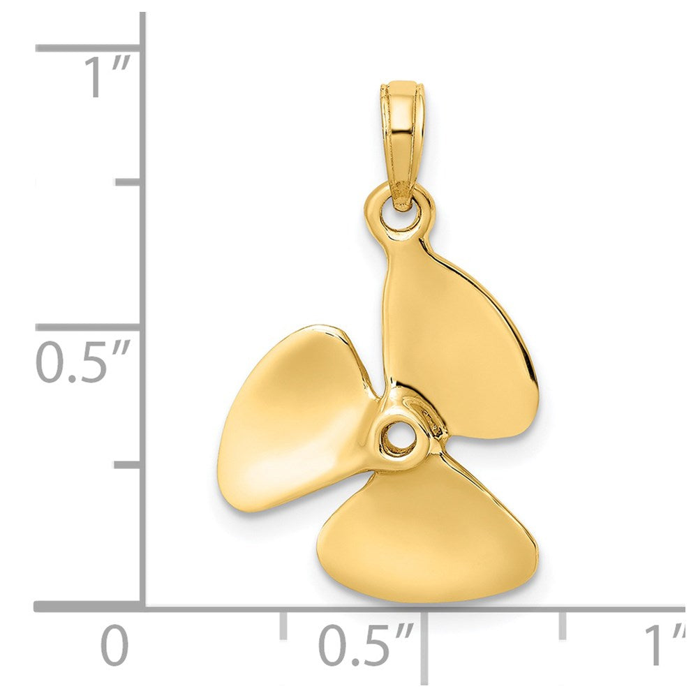 14K Gelbgold 3-D Poliertes Propeller-Charm mit drei Blättern