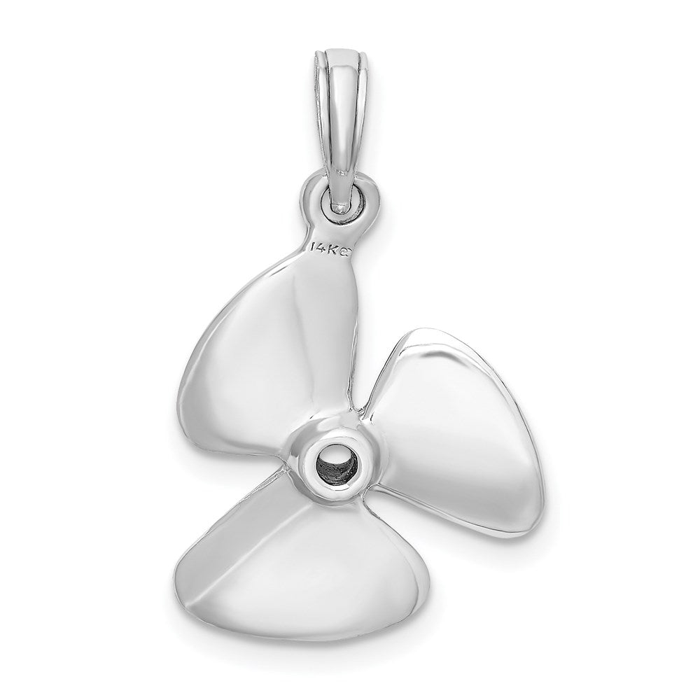 14K Weißgold 3-D polierter Propeller-Charm mit drei Flügeln