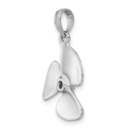 14K Weißgold 3-D polierter Propeller-Charm mit drei Flügeln