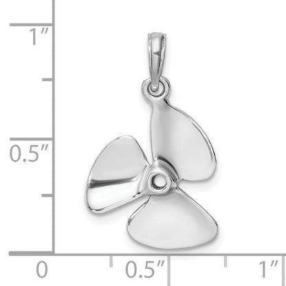 14K Weißgold 3-D polierter Propeller-Charm mit drei Flügeln