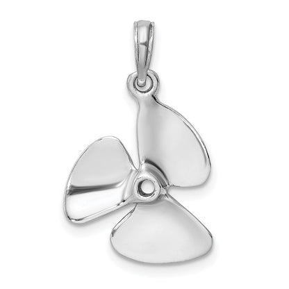 14K Weißgold 3-D polierter Propeller-Charm mit drei Flügeln