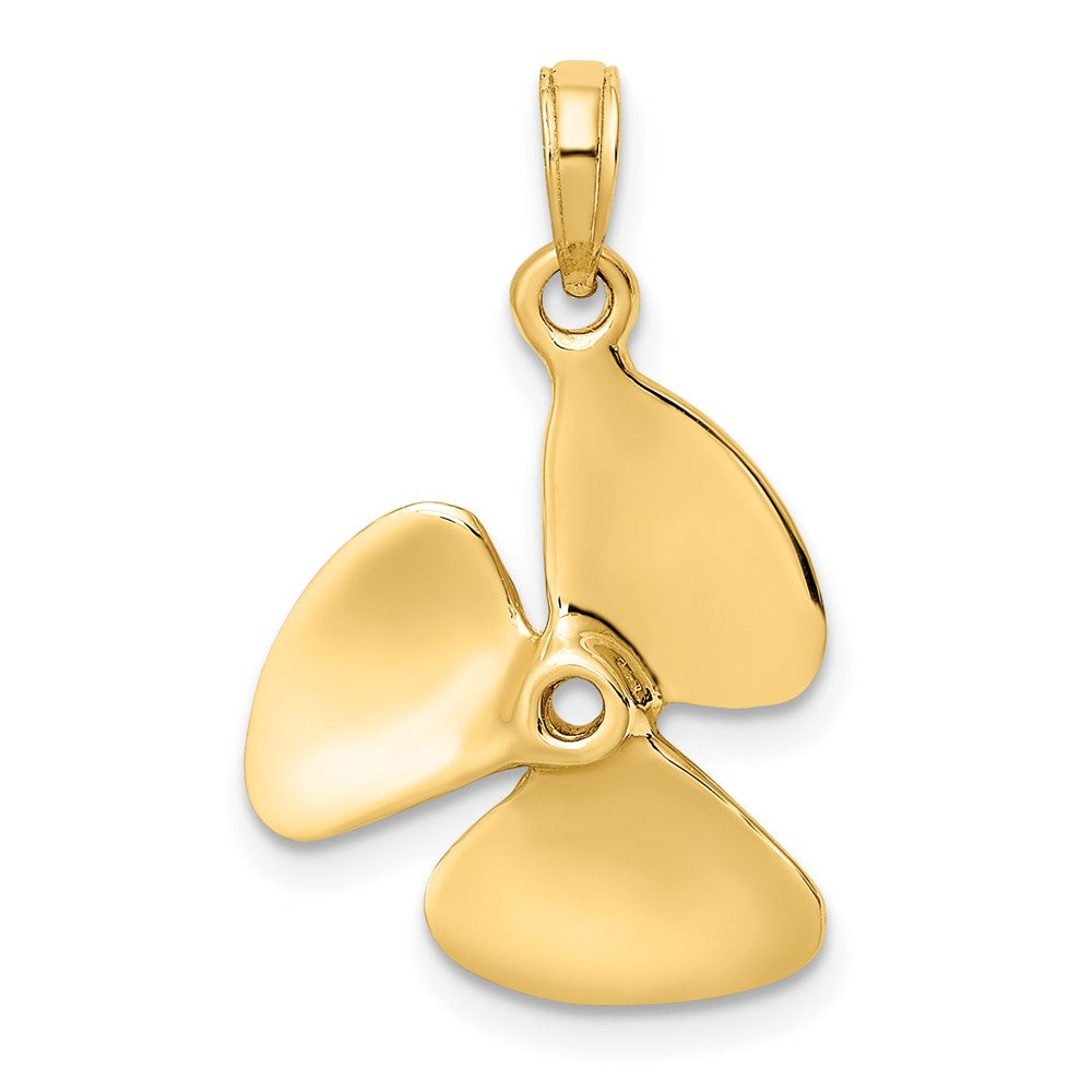 14K Gelbgold 3-D Poliertes Propeller-Charm mit drei Blättern