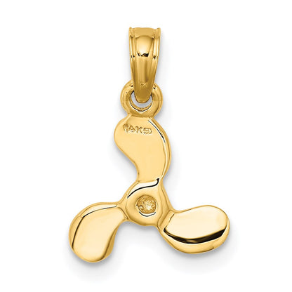 14K Gelbgold 3-d Poliert Mini Drei Blade Propeller Charm