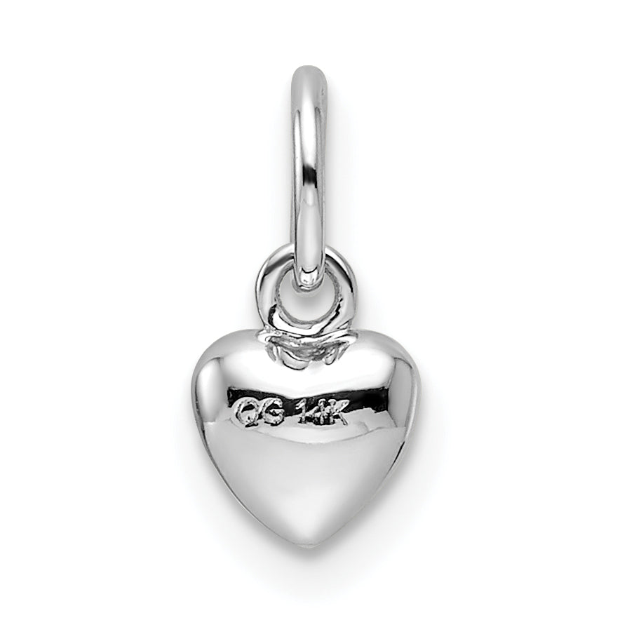 14K Weißgold Massiv Poliert 3d Herz Charm