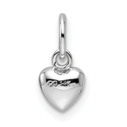 14K Weißgold Massiv Poliert 3d Herz Charm