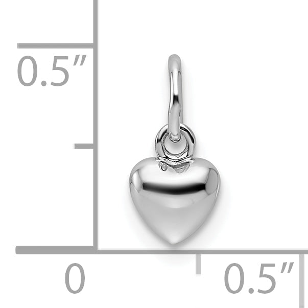 14K Weißgold Massiv Poliert 3d Herz Charm