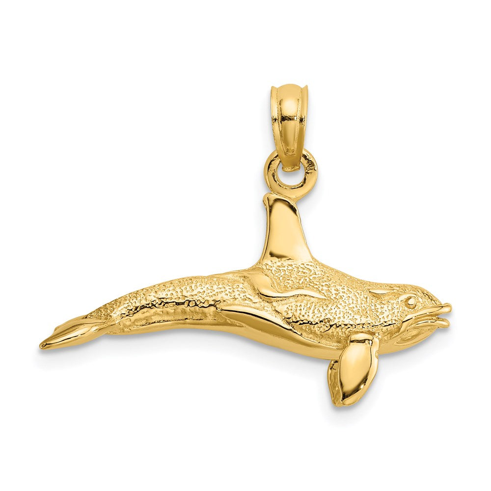 14K Gelbgold 3-D Orca-Charm mit Struktur