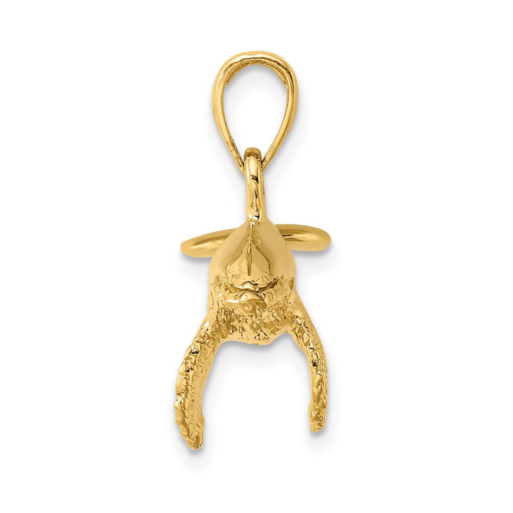 14 Karat Gelbgold 3-D Buckelwal-Charm mit strukturierter Unterseite