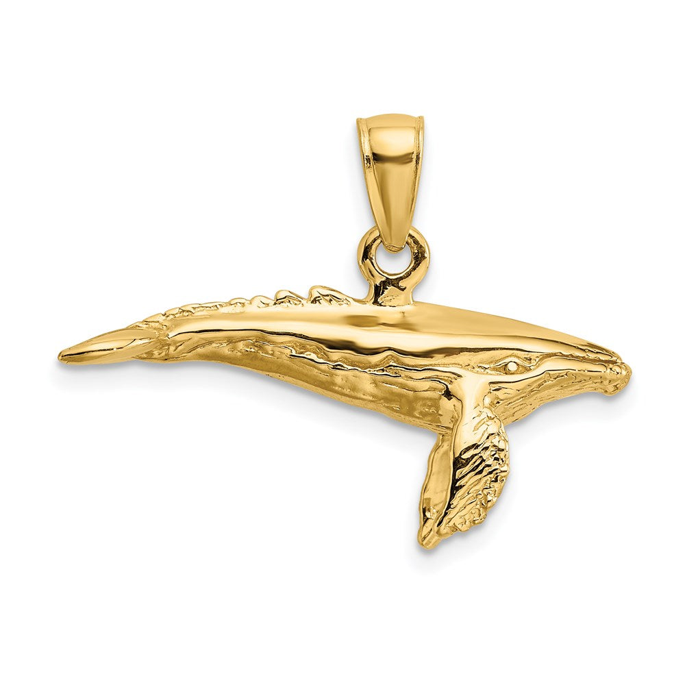 14 Karat Gelbgold 3-D Buckelwal-Charm mit strukturierter Unterseite