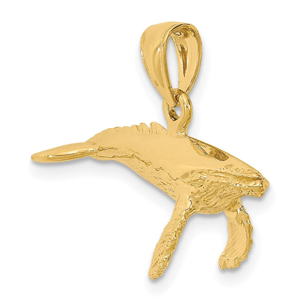 14 Karat Gelbgold 3-D Buckelwal-Charm mit strukturierter Unterseite
