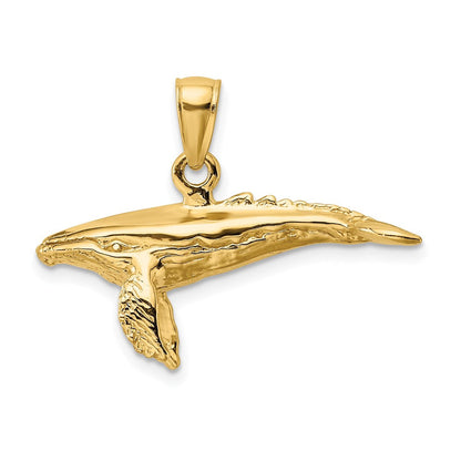 14 Karat Gelbgold 3-D Buckelwal-Charm mit strukturierter Unterseite