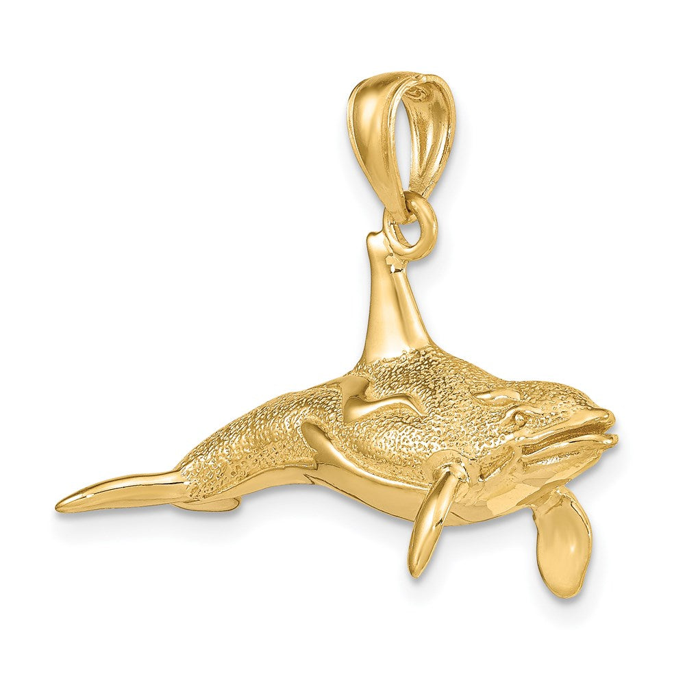 14K Gelbgold 3D-strukturierter Schwertwal-Charm