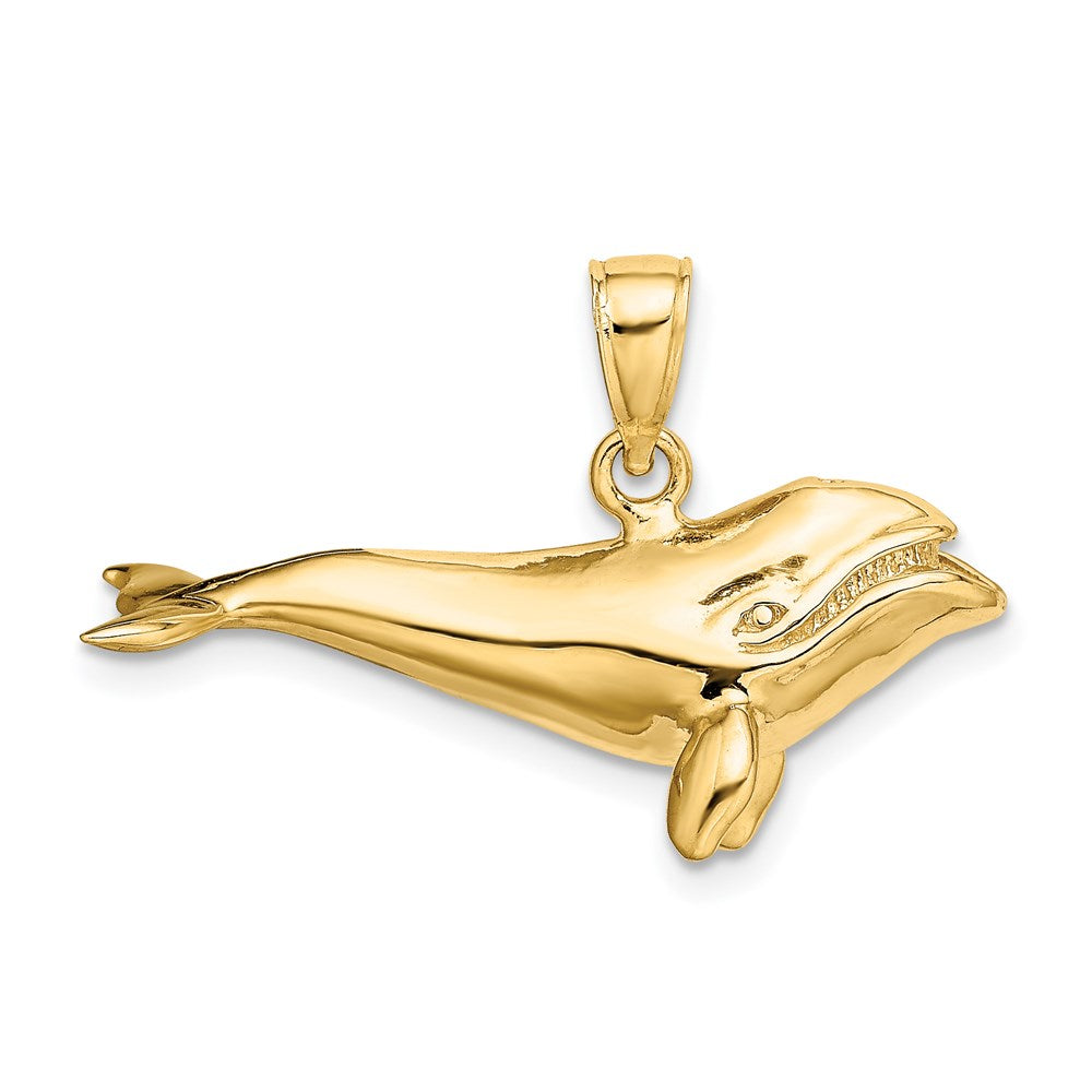 14K Gelbgold 3-D Hochglanzpolierter Bowhead-Wal-Charm