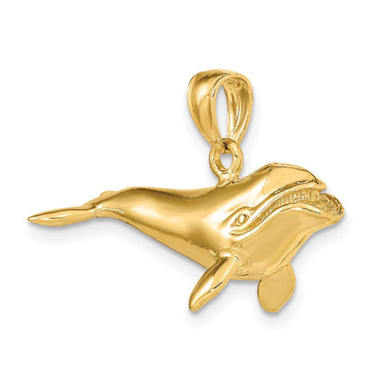 14K Gelbgold 3-D Hochglanzpolierter Bowhead-Wal-Charm