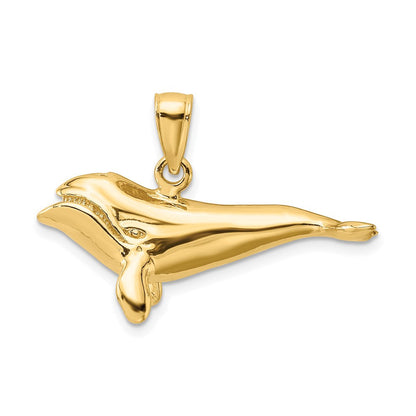 14K Gelbgold 3-D Hochglanzpolierter Bowhead-Wal-Charm