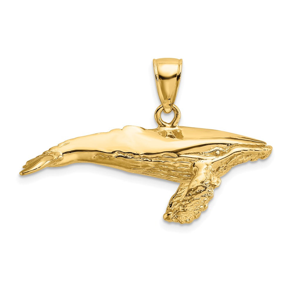 14K Gelbgold Charm Buckelwal mit strukturierter Unterseite, 3D