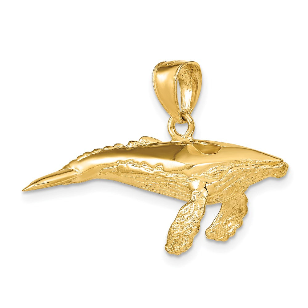 14K Gelbgold Charm Buckelwal mit strukturierter Unterseite, 3D