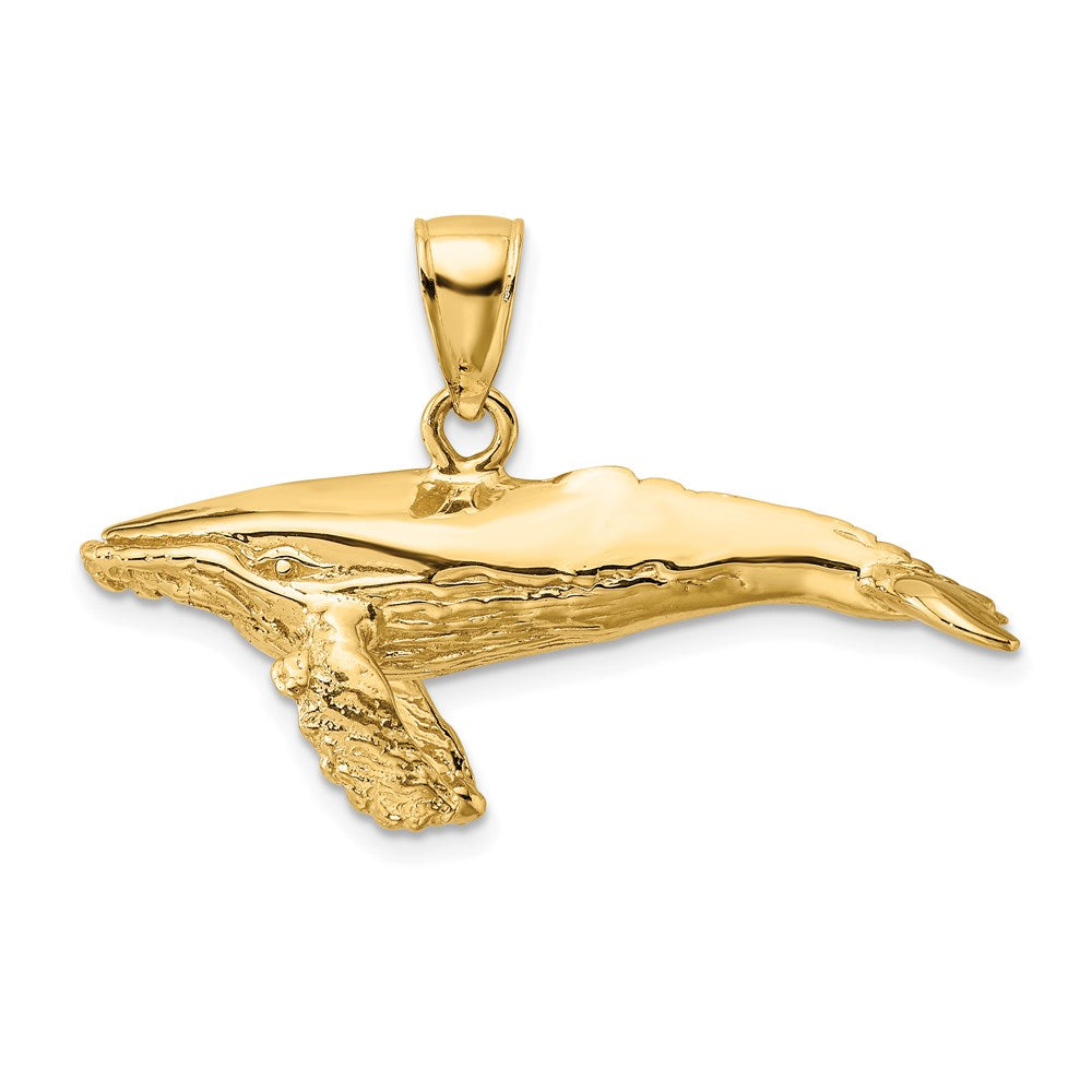 14K Gelbgold Charm Buckelwal mit strukturierter Unterseite, 3D
