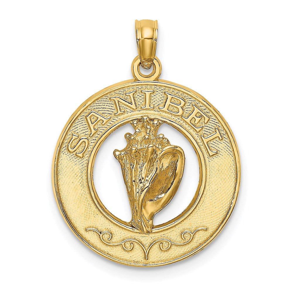 14K Gelbgold SANIBEL Charm mit Muschelschale in Kreisform