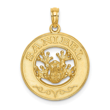 14K Gelbgold SANIBEL Charm mit Frosch-Kreis-Motiv