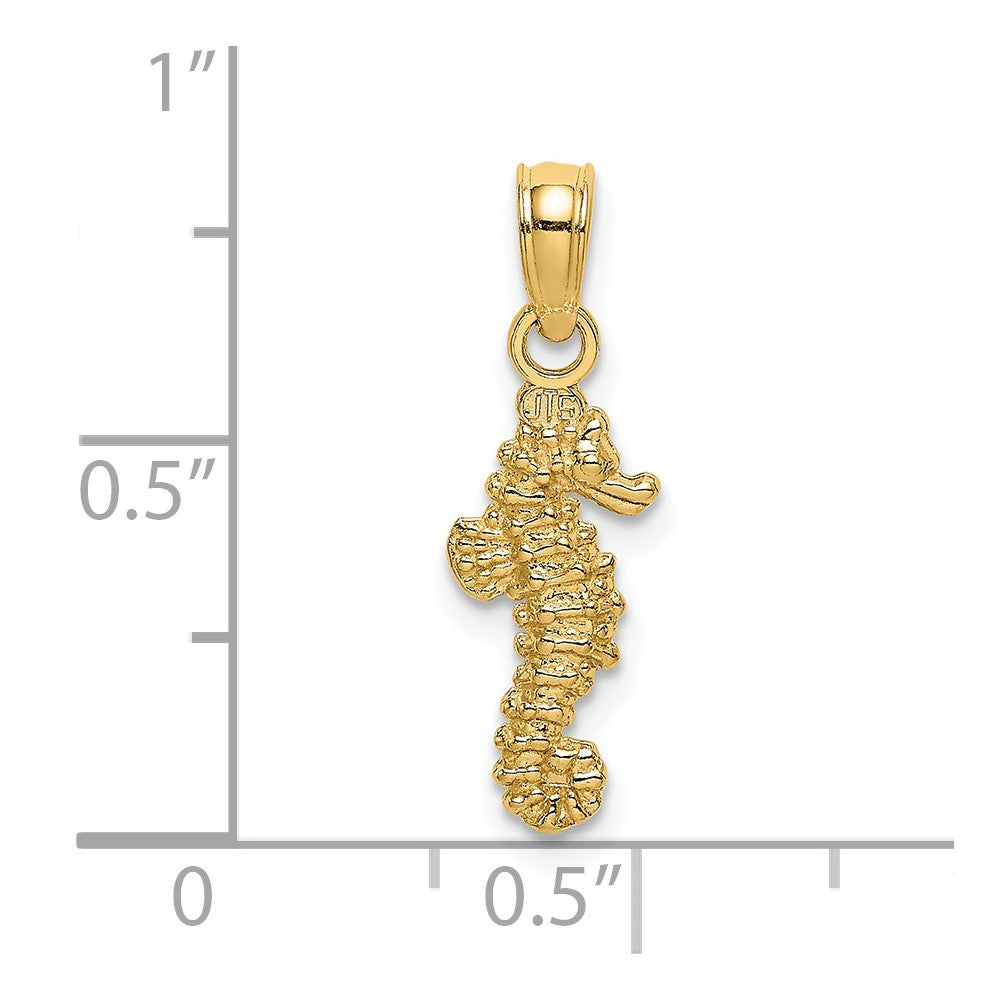 14K Gelbgold 3-d Mini Seepferdchen Charm