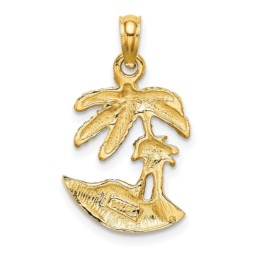14K Gelbgold 2-D Palmen-auf-Insel-Charm