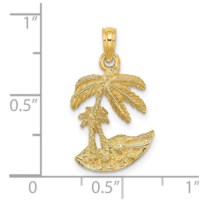 14K Gelbgold 2-D Palmen-auf-Insel-Charm