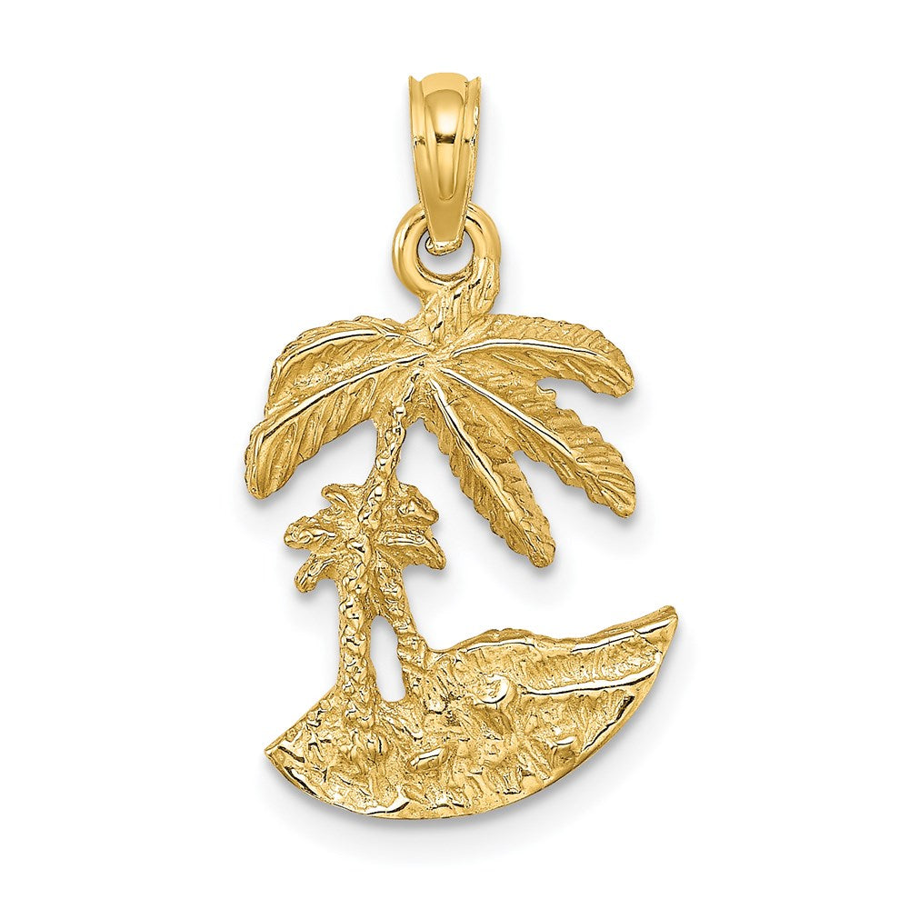 14K Gelbgold 2-D Palmen-auf-Insel-Charm
