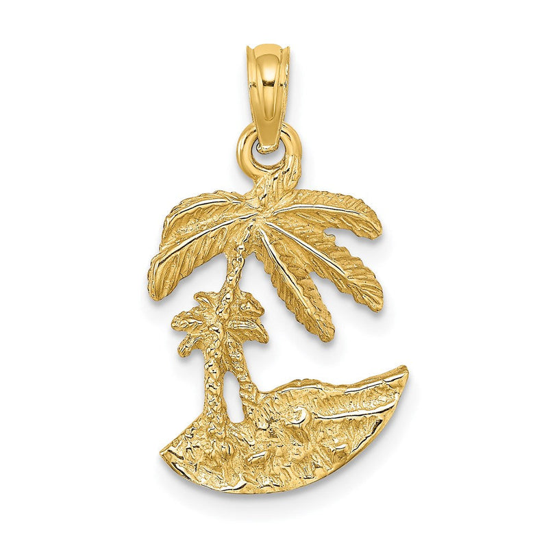 14K Gelbgold 2-D Palmen-auf-Insel-Charm