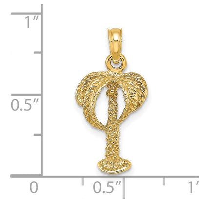 14K Gelbgold 2-D-Palme mit Kokosnüssen-Charm