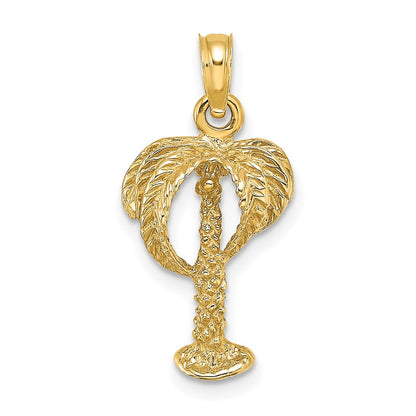 14K Gelbgold 2-D-Palme mit Kokosnüssen-Charm