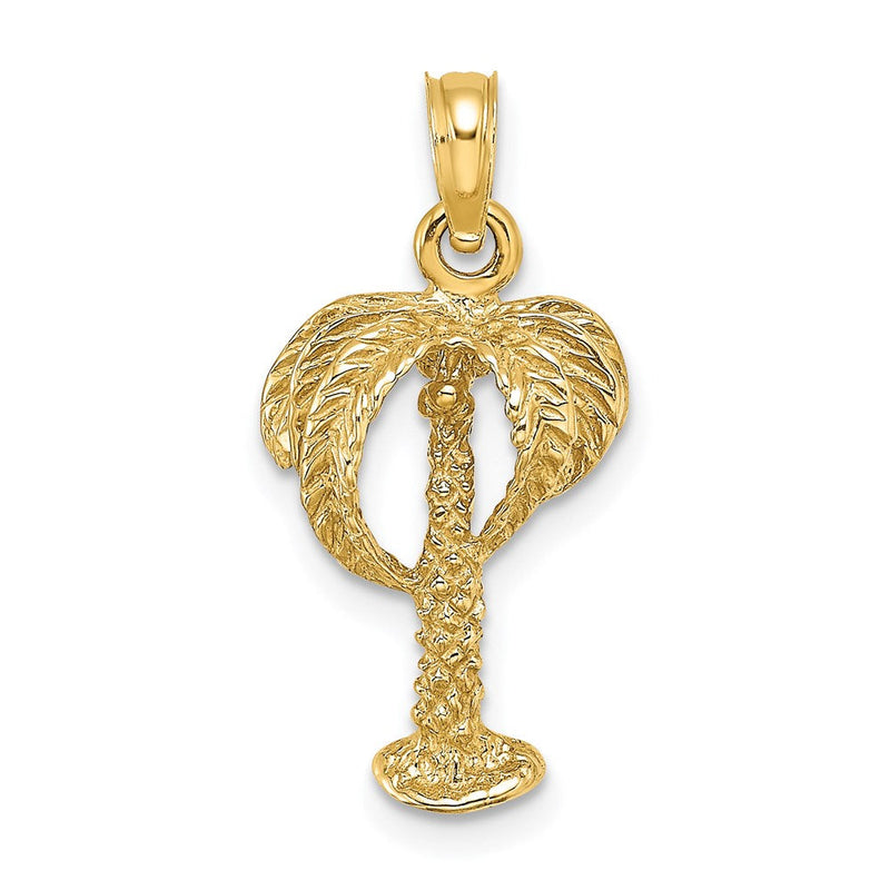 14K Gelbgold 2-D-Palme mit Kokosnüssen-Charm