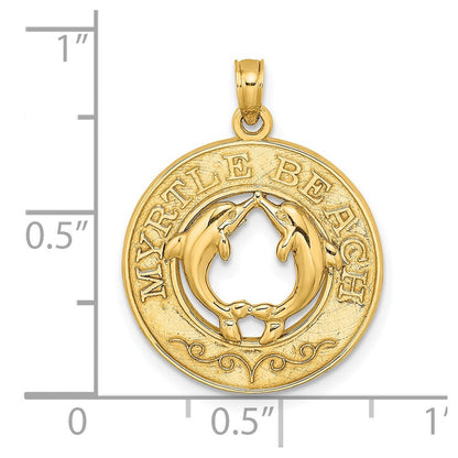 14K Gelbgold MYRTLE BEACH mit Delfinen Kreis-Charm