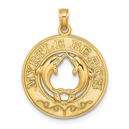 14K Gelbgold MYRTLE BEACH mit Delfinen Kreis-Charm