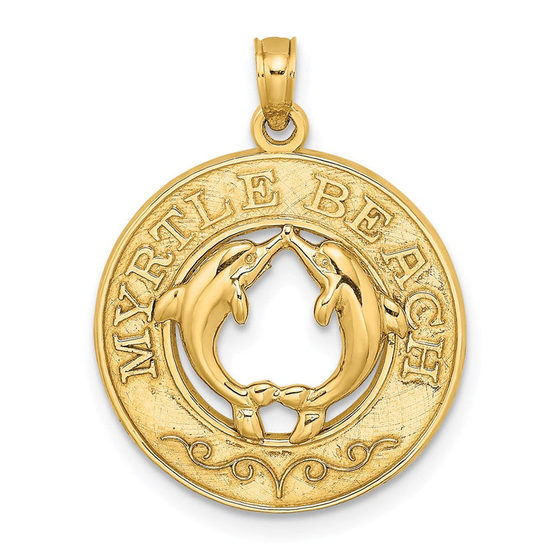 14K Gelbgold MYRTLE BEACH mit Delfinen Kreis-Charm