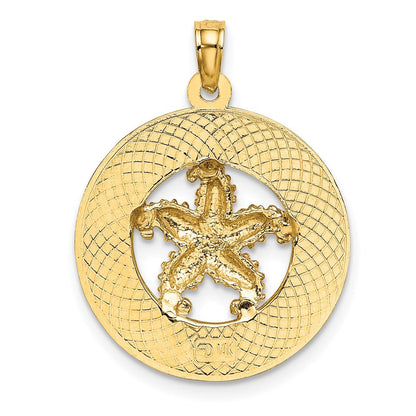 14K Gelbgold Kreis-Charm „OCEAN CITY NJ" mit Seestern