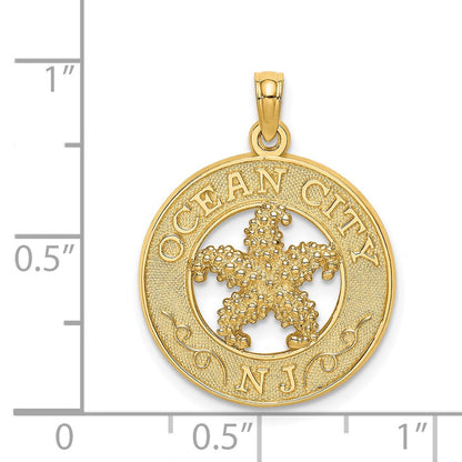 14K Gelbgold Kreis-Charm „OCEAN CITY NJ" mit Seestern