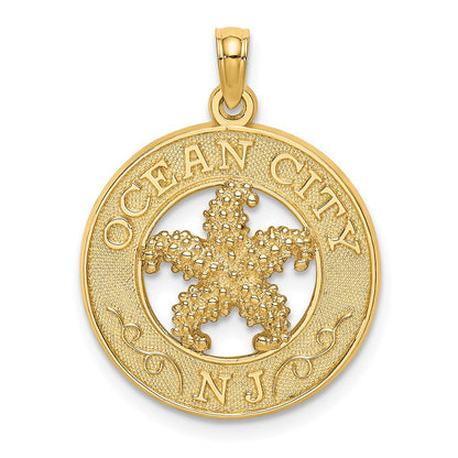 14K Gelbgold Kreis-Charm „OCEAN CITY NJ" mit Seestern