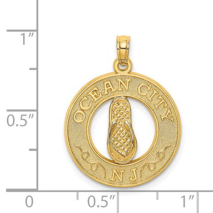 14K Gelbgold Charm „OCEAN CITY NJ" mit Flip-Flops