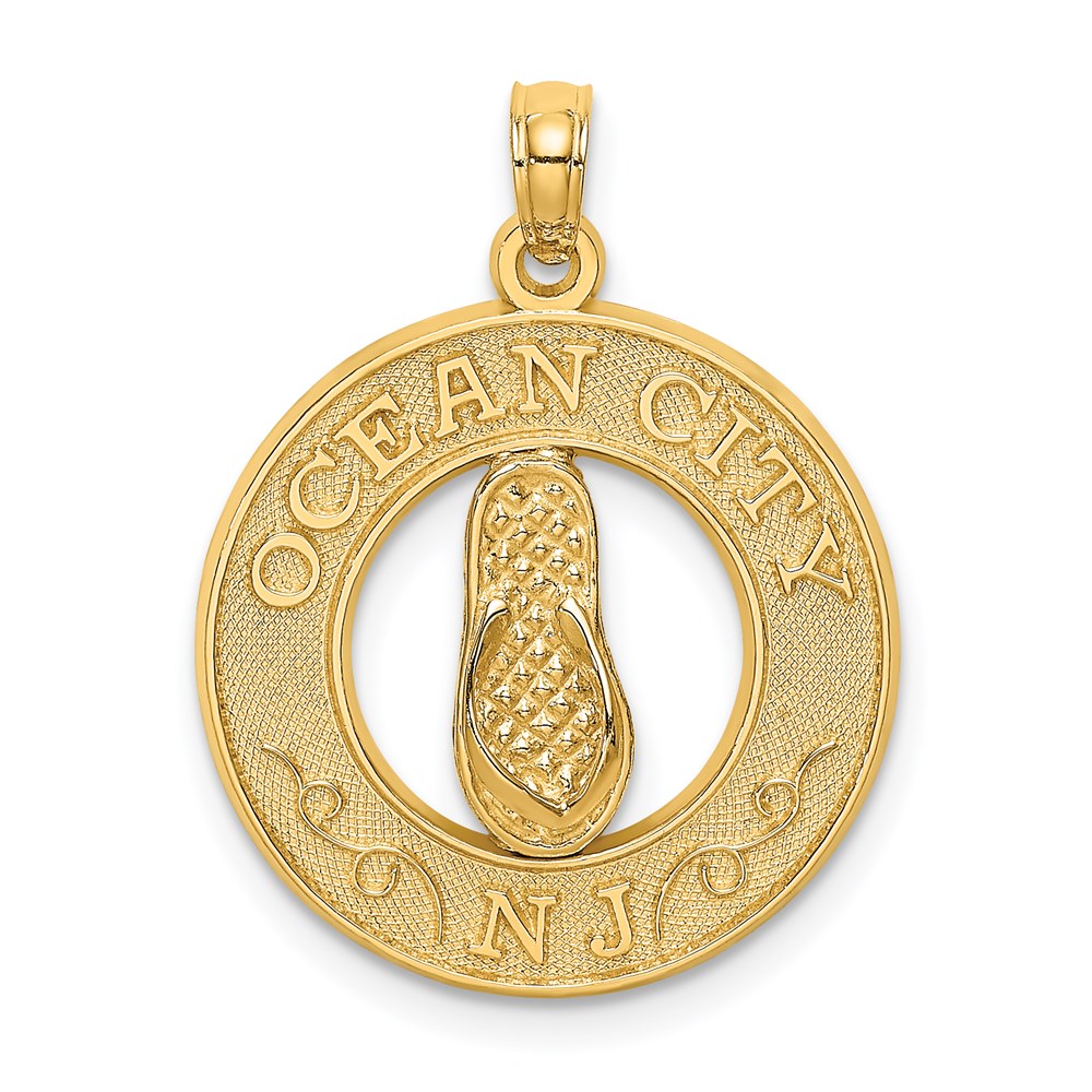 14K Gelbgold Charm „OCEAN CITY NJ" mit Flip-Flops