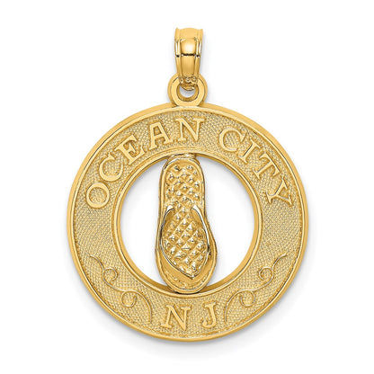 14K Gelbgold Charm „OCEAN CITY NJ" mit Flip-Flops