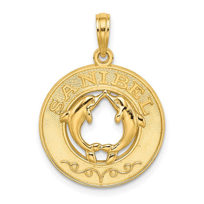 14K Gelbgold SANIBEL Kreis-Charm mit Delfinen