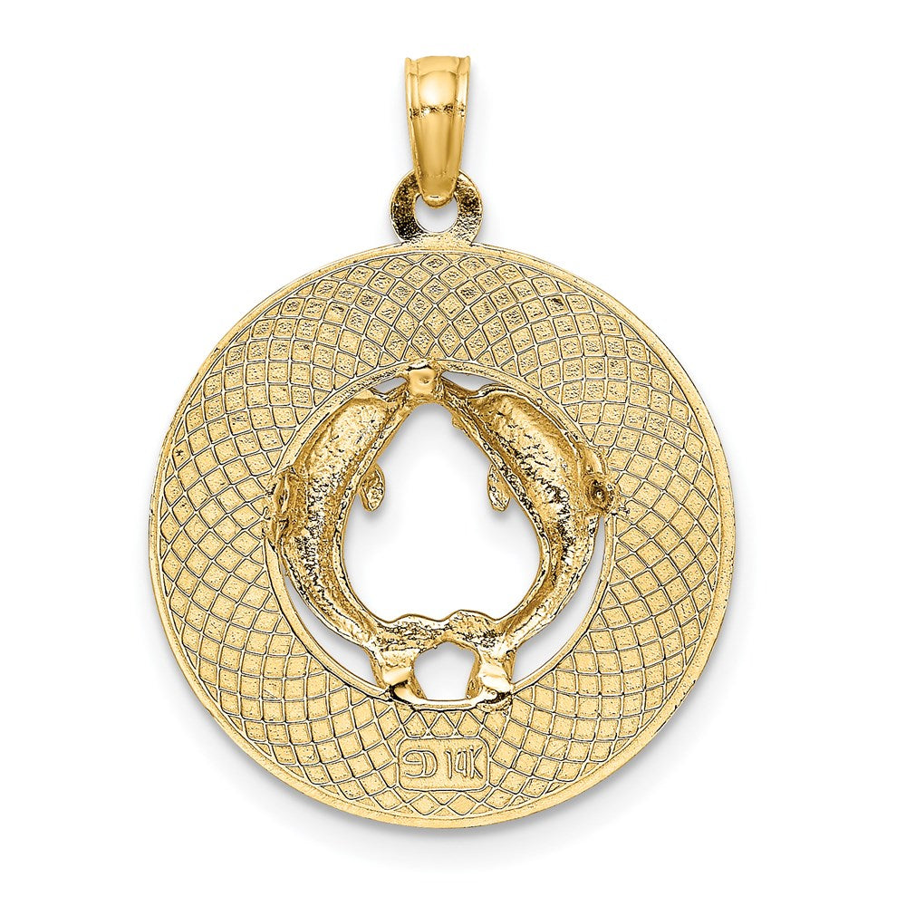 14K Gelbgold SARASOTA-Kreis-Charm mit Delfinen