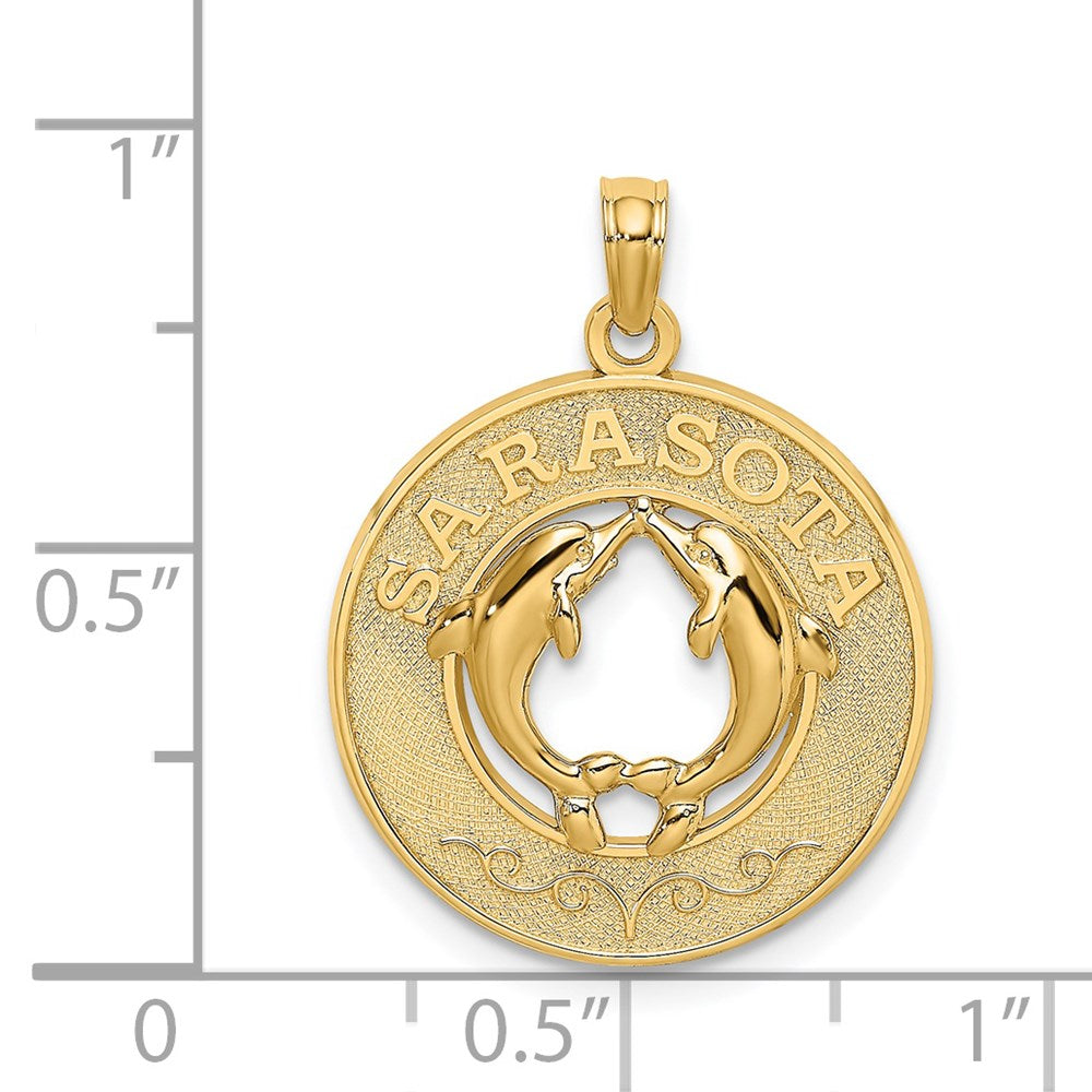 14K Gelbgold SARASOTA-Kreis-Charm mit Delfinen