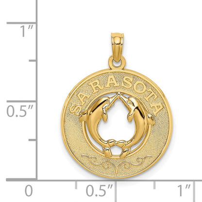 14K Gelbgold SARASOTA-Kreis-Charm mit Delfinen